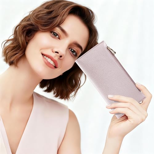 Image of Tipmile Slim Wallet for Women, RFID Blocking Credit Card Holder | Thin Compact Bifold Wallet with Zipper, Ladies Gift