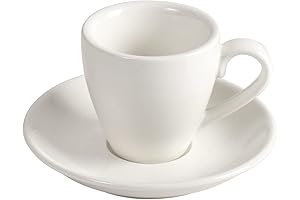 White Porcelain Demitasse Espresso Cups with Attached Saucer