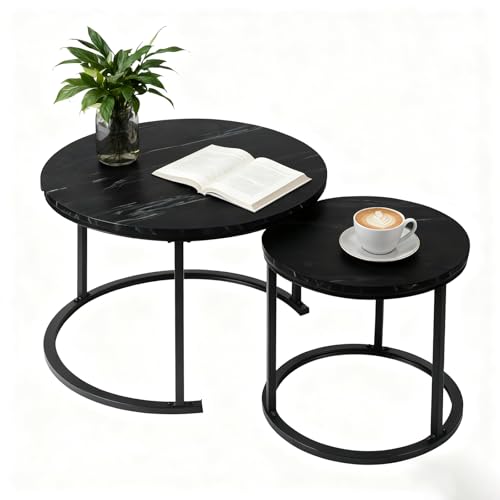 EUROSAKURA Nesting Round Small Coffee Table Place 2 Sets for Living Room Bedroom Apartment Small...