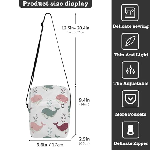 Crossbody Bag Cute Cartoon Whales Colors Like Pink Messenger Bag for Women Men Purse Shoulder Bag Satchel Bag with Adjustable Strap 214C15473