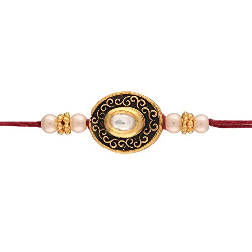 I Jewels Gold Plated Kundan And Pearl Rakhi for Beloved Brother (R609)