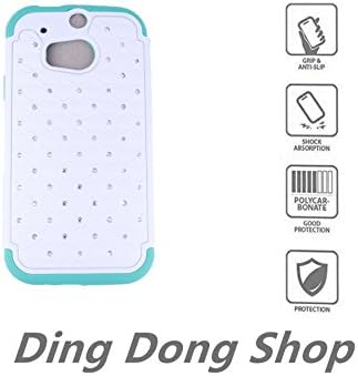 HTC M8 Case,[Anti-Scratch][Shockproof][Drop Resistant] HTC M8 Case Studded Rhinestone Crystal Bling Dual Layer Hybrid Armor Protection Cover for HTC M8 (White/Green)