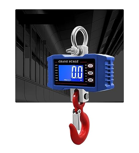 Portable Digital Crane Scale 500Kg/1000Kg Digital Hanging Portable Scale Crane Scale Heavy Duty Crane Scale LCD Backlight Industrial Hook Scales Unit Change (LCD 1000KG Blue 1)