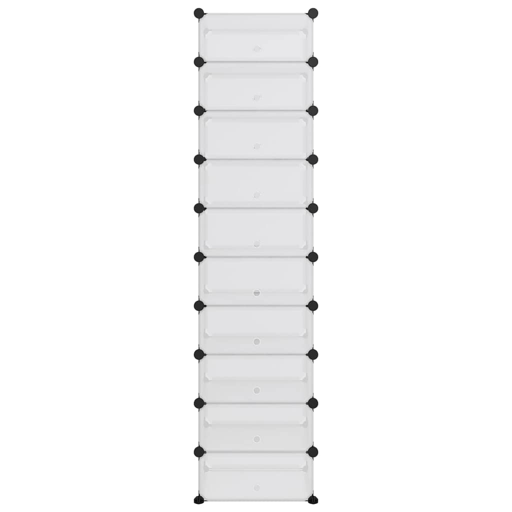 Schuhregal Transparent aus PP mit Stahlrahmen 44x32x174 cm, schmales schuhregal als Aufbewahrungssystem, stapelbar für Sneaker Stiefel im Flur