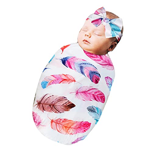 Image of Newborn Receiving Blanket Headband Set - Unisex Soft Baby Swaddle Girl Boy Gifts