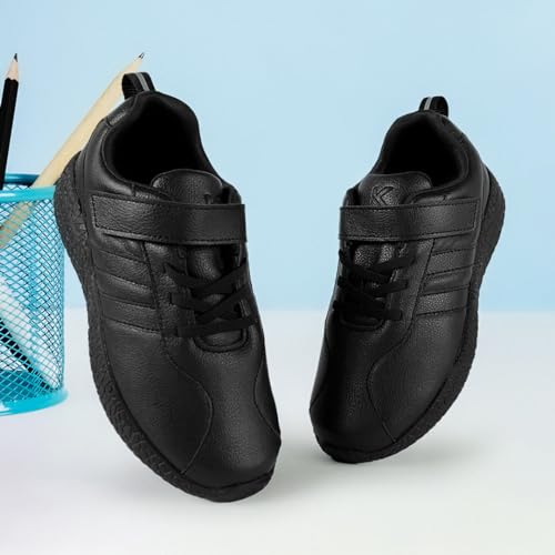 Image of KazarMax Black & White PU School Shoes for Unisex Boys & Girls