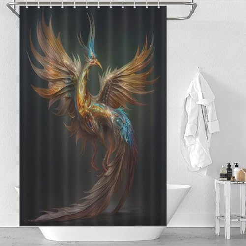 Rideau de douche lavable en machine tissu polyester imperméable baignoire angle phénix animalier - 2