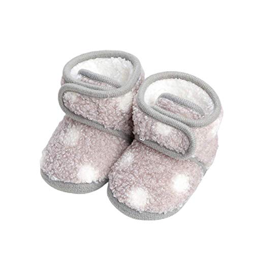 Infant Baby Boys Girls Cozy Fleece Booties Anti-Slip Boots Soft Sole Toddler Warm Winter First Walkers Crib Shoes (6-12 Months, B-Gray)