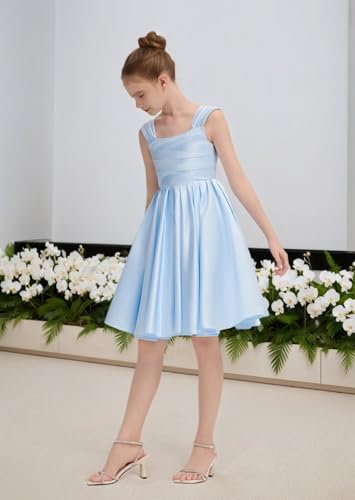 Short Bridesmaid Dresses for Girls Satin Flower Girl Dress for Wedding Pleated Party Evening Dress for Girls4