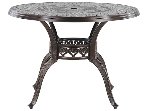 Beliani Gartentisch Dunkelbraun Aluminium ⌀ 102 cm runde Form Retro Salento