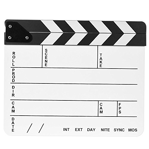 Professional Movie Directors Clapboard, Photography Studio Video TV Acrylic Clapper Board Dry Erase Film Slate Cut Action Scene Clapper with White/Black Sticks 9.6x11.7 inch/25x30cm, White