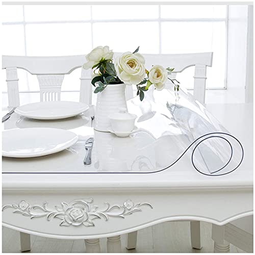 ERoomQ Clear Table Protector,Transparent Plastic Table Cloth Cover PVC Rectangular Thick 1.5mm Wipeable Heat Resistant Protective Pad Dining,80x290cm/31.5x114.2in (80x220cm/31.5x86.6in)