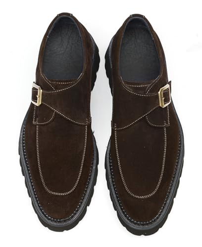 Santimon Men's Suede Monk Strap Loafers Dress Casual Shoes - Single-Monk Buckle Mocassins with Lug Sole, Cushioned Insole for Business,Work,Wedding Church & Travel3
