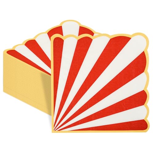 Lot de 50 serviettes en papier vichy rouge festonné – Serviettes de table jetables à rayures rouges et blanches – Serviettes à dessert à carreaux pour...