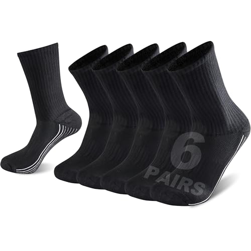 Sunew 6 Pairs Viscose Made from Crew Socks Womens, Womens Soft Cushioned Running Jogging Hiking Crew Socks with Mesh and Arch Support, Seamless Toe Wicking Sweaty Long Socks,Black S