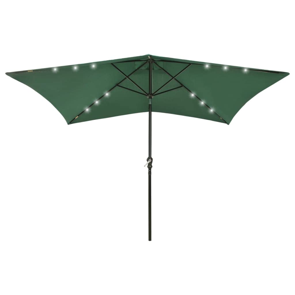 Ombrellone da giardino rettangolare da 2 x 3 m, con manovella e funzione di piegatura, con robusto palo in acciaio e luce ambientale, per terrazza, balcone, giardino, azzurro