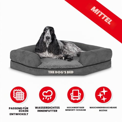 The Dog's Bed Orthopädisches Eck-Hundebett aus Memory-Schaum, lindert Arthritis und Hüftdysplasie, Wasserdicht, Waschbarer Plüschbezug, Tierärztlich Geprüft