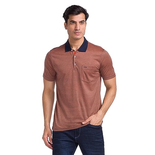Image of Park Avenue Men's Pure Cotton Two Tone Pattern Slim Fit Polo Collar Half Sleeve Casual T-Shirt