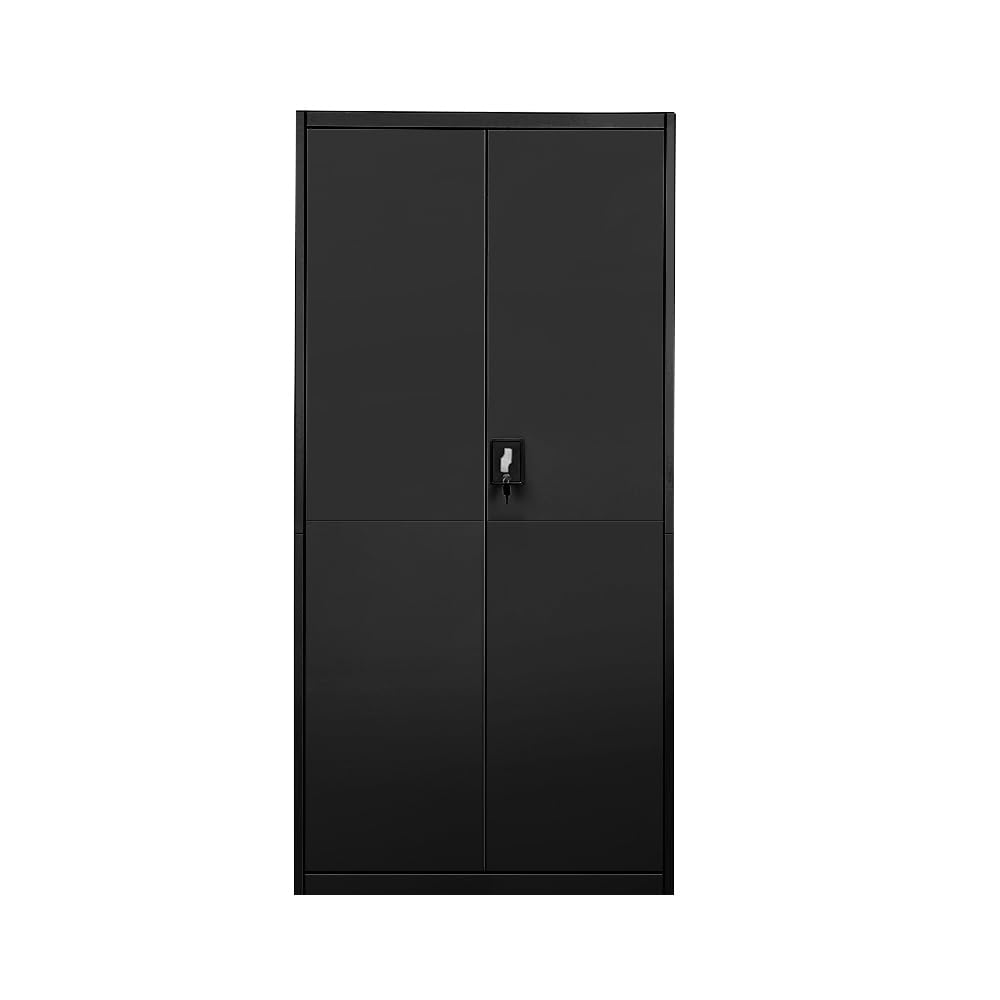 Panana Metal Storage Office Cabinet 2 Door Cupboard 5 Shelves 185cm Tall Furniture (Black, 5 Tier)