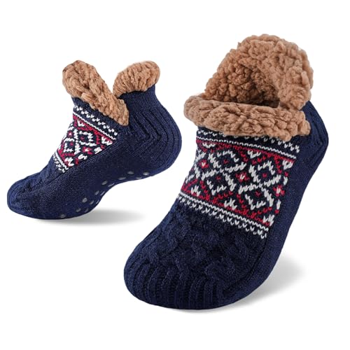 Niorasen Slipper Socks for Men Women Thick & Soft Thermal Socks with Non-Slip Grippers Cozy Bed Socks Valentine Gifts for him Husband boyfriend WifeSize 5-11