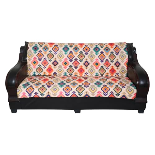 Image of 7 Seater Sofa Cover | Universal Non-Slip Fully Covered Protector for 3+2+2 Sofa Set | Durable Slipcover for Living Room Ethnic Vibrance (Multicolor Delight)