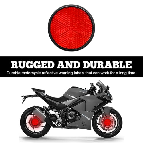 Image of povtii 2 PCS Motorcycle Warning Reflectors, M6x1.0 Waterproof Plastic Reflective Warning Reflector, Motorcycle Rear Safety Reflector with Screw, Universal Motorcycle Accessories (Round, Red)