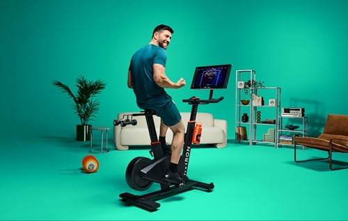 Image of Aviron Fit Bike S with 22 inch HD Touchscreen. Access to Game-Based Workouts, Streaming, and Classes. 1500W Electromagnetic Resistance, Freewheel, Compact Design, Black