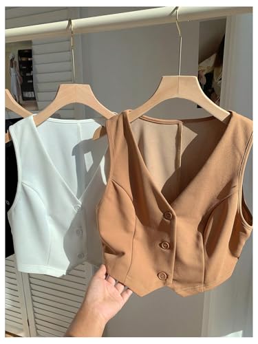 GORGLITTER Women's 3 Piece Vest Tops Button V Neck Sleeveless Dressy Suit Vest Waistcoat Office Work Business 20253