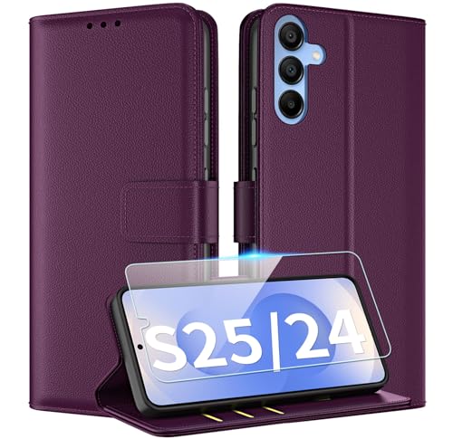 TQIAHF Coque pour Samsung Galaxy S25 5G / S24 5G Etui avec Verre Trempé Porte Carte à Rabat...