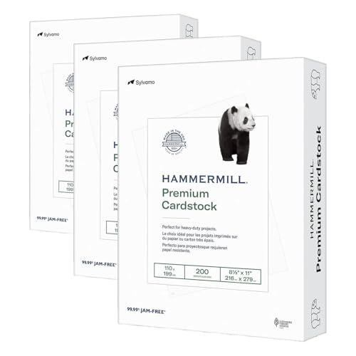 Image of Hammermill White Cardstock, 110 Lb, 8.5 x 11 Colored Cardstock, 3 Pack (200 Sheets) - Thick Card Stock, Made in the USA, 168380R