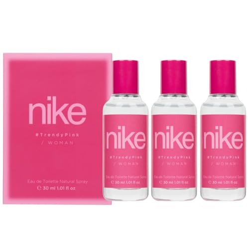 NIKE - Trendy Pink Pack de 3 x 30 ml, Colonia Mujer, Formato Viaje en Spray, Perfume Mujer, Eau de Toilette Natural y Femenina, Aroma Floral, Fragancia Fresca