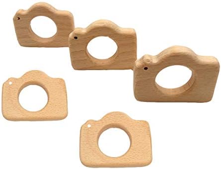Alenybeby Lovely Cartoon Wood Camera Pure Natural Animal Shape Beech Wooden Handmade Pattern Accessory DIY Jewelry Making Necklace Pendant (10pcs)