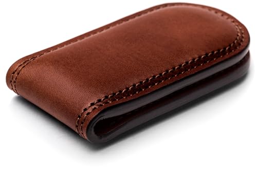 Image of Bosca Men's Leather Money Clip Wallet - Magnetic, Luxury Full Grain Italian Dolce Leather Slim Clip For Men, Hand Stitched, Gift-Ready Packaging, Dark Brown