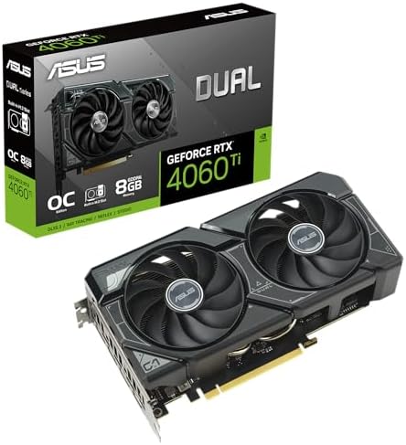 ASUS DUAL NVIDIA GeForce RTX 4060 Ti OC Edition Scheda Grafica 8 GB GDDR6, 128 Bit, PCIe 4.0, HDMI, DisplayPort, Nero, DUAL-RTX4060TI-O8G-SSD