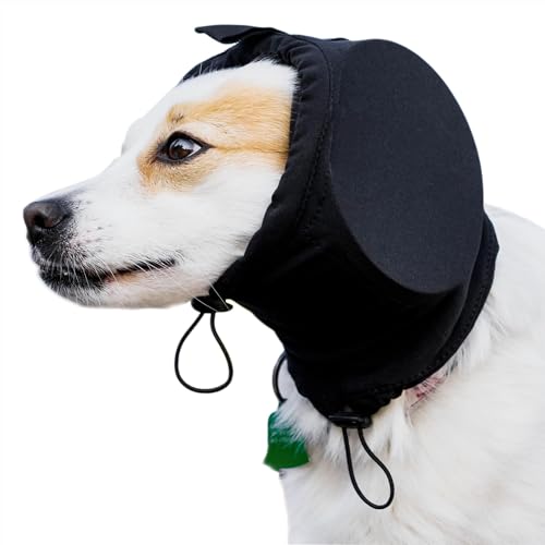 Hunde-Ohrenschützer zur Geräuschunterdrückung & Gehörschutz, bequeme Passform für Feuerwerk, Gewitter & laute Geräusche, waschbar & verstellbar für alle Rassen, Schwarz, Schwarz , L