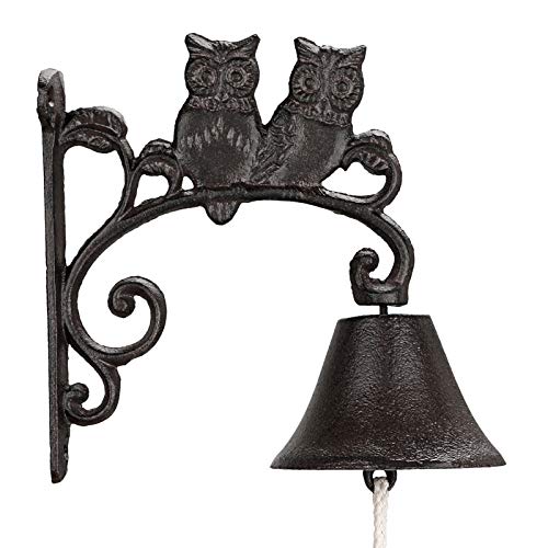 OwnMy Cast Iron Wall Bell Retro Owls Hand Bell Doorbell, Rustic Door Bell Vintage Decorative Bell Dinner Bell Shaking Bell Hanging Bell Heavy Duty Metal Bell for Indoor Outdoor Garden Yard Farmhouse