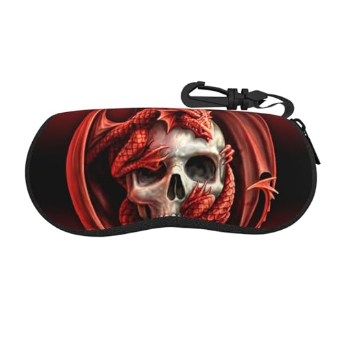 Cykazhst Brillenetui mit Drachen und Totenköpfen, tragbares Neopren-Reißverschluss-Sonnenbrillenetui mit Haken, für Männer und Frauen, Schwarz , One size