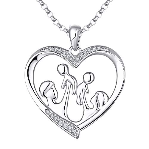 JO WISDOM Mama Halskette Silber 925,Kette Anhänger Mutter Kinder Tochter/Sohn Vater Familie Liebe Herz mit 3A Zirkonia,Schmuck für Frauen Cover