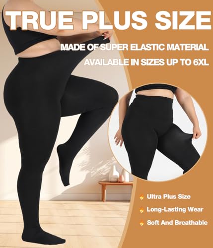 Image of MERYLURE Plus Size Fleece Lined Tights, Warm Winter Thermal Pantyhose Women, Queen Thick High Waisted Opaque Leggings
