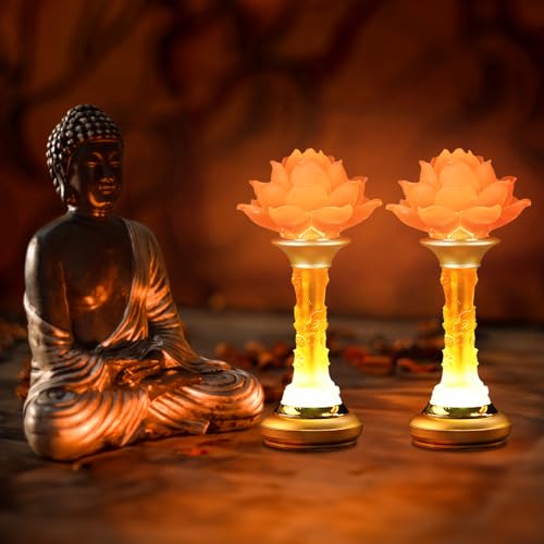 Image of Lotus Lamp 7 Color LED Petal Buddhist Buddha Lamp Light (10in) | Colorful Styling;Alloy Glass;Multi-scene Gift;Fine Craft