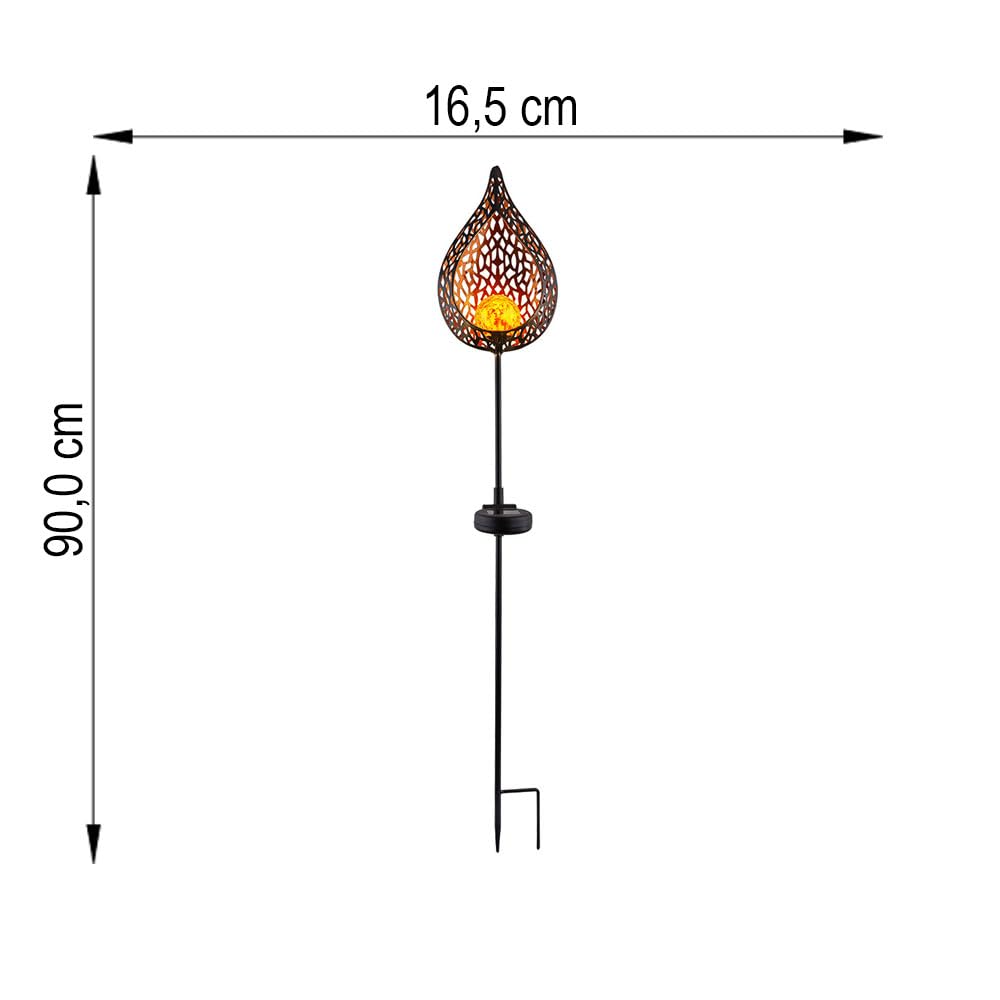 Solarleuchte Flamme Garten Solarstab für Außen Solar Garten Deko für Außen, mit Erdspieß und Lichteffekt, Crackle Glas, 10x LED warmweiß, H 90 cm, 2er Set