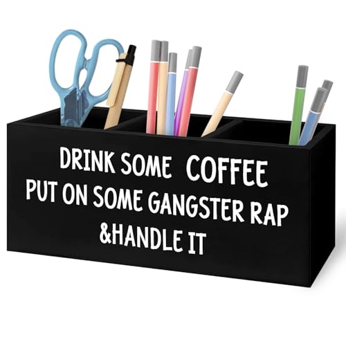 URLLUAE Funny Coffee Wooden Pen Pencil Holder for Office Desk Accessories, Inspirational Gifts for...