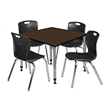 Romig Trek 36 in. Square Adjustable Classroom Table- Neo Walnut Top, Grey Base & 4 Andy 18 in. Black Stack Chairs