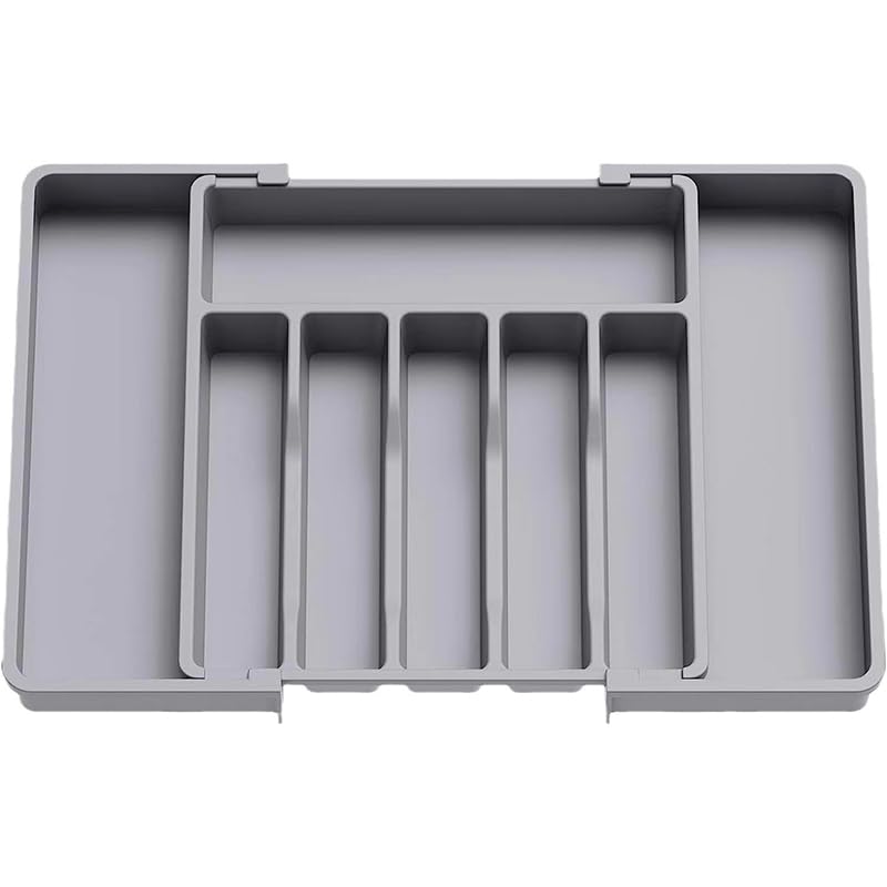Cubertero Cajon Organizador de cajones for cubiertos expandible, bandeja ajustable for utensilios cocina, divisor almacenamiento con compartimentos(Grey)