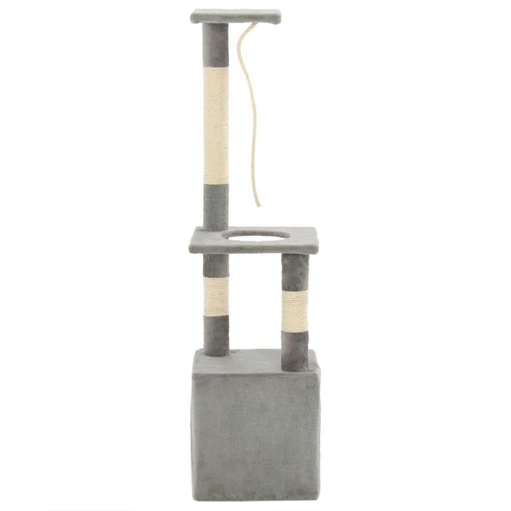 Árbol rascador para gatos con columnas rascadoras de sisal, 109 cm, gris, marco de madera estable, con cueva, hamaca, plataformas de observación, adecuado para apartamento, balcón y torre de