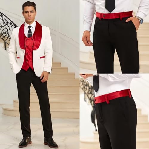 Men's Floral Jacquard Suit 3 Piece Slim Fit Suits Tuxedo Shawl Lapel One Button Suit for Men Wedding Party Prom Dinner4