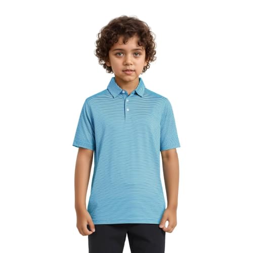 Image of Mens Golf Shirt Moisture Wicking Dry Fit Performance Sport Short Sleeve Striped Golf Polo Shirts for Men