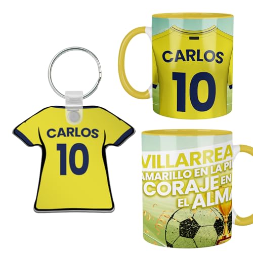 Kembilove® Pack Taza y Llavero Fútbol Villarreal Personalizados