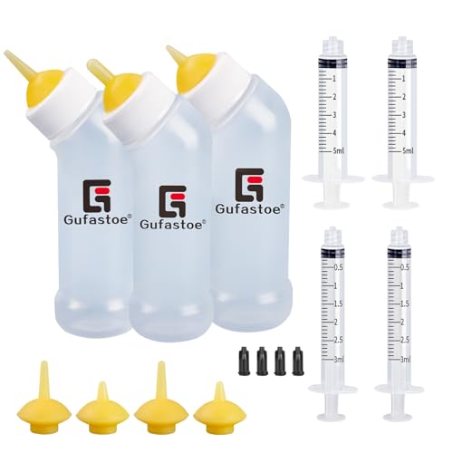 Gufastoe Biberon Chaton Bouteilles pour kit d'allaitement, biberon avec Mamelon d'alimentation et seringues pour Toutes Les Races de Chiots, Chatons et Autres Animaux,...