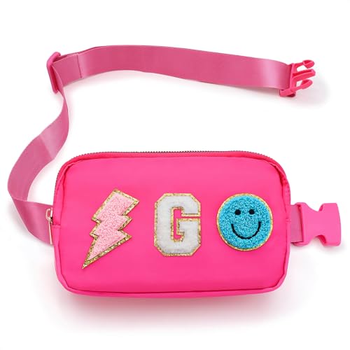 Image of PainZieteg Fanny Pack for Girls Chenille Letter Belt Bag Crossbody for Kids | Preppy Nylon, Waterproof, Gold-Plated Zipper, Adjustable Strap, Birthday Christmas Easter Gifts for 4-13 Year Old Teen Girls